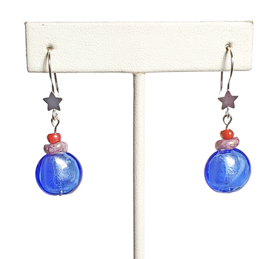 Iridescent Blue Glass Earrings with Sterling Silver Hooks