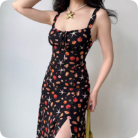 Seaside print suspender skirt with chest straps - Thumbnail 1