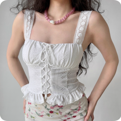 Cut-out pattern lace-up camisole