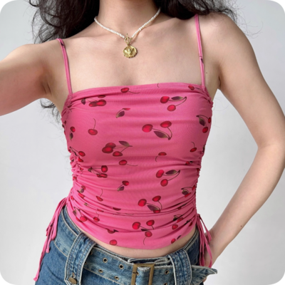 Cherry print shirred camisole - Thumbnail 4