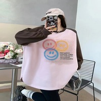Retro round neck sweatshirt women's oversize casual tops smiley face pullover - Thumbnail 4