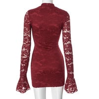 Lace stitching chest hollow trumpet sleeve waist hip skirt - Thumbnail 4