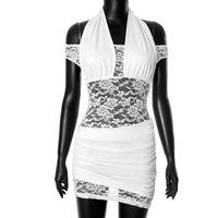 Lace stitching halter neck backless sexy hot girl hip skirt - Thumbnail 5
