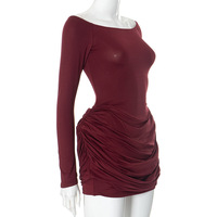 Off-shoulder long sleeve gathered waist elegant short skirt - Thumbnail 3