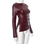 Leather paneled gathered slim fit sexy top-4
