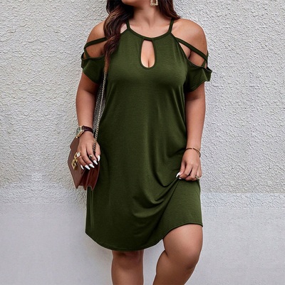 Plus size women's spring and summer new cut out dress