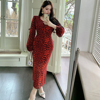 Plus size women's spring and autumn new sexy leopard print long sleeve chiffon dress - Thumbnail 1