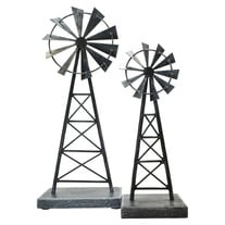 Adam & Friends Home Decor Metal Windmills (Large & Small) Sculpture | 2-Piece | Pewter | 676685055408
