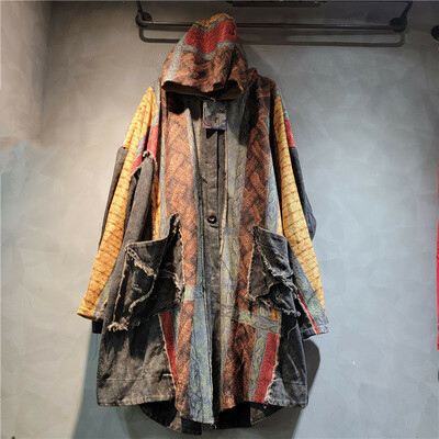 Fashionable women's loose contrasting print patchwork denim cardigan jacket
