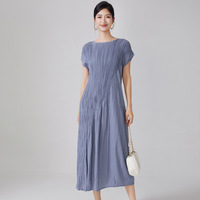 Women's summer new round neck splicing loose versatile mid-length skirt - Thumbnail 1