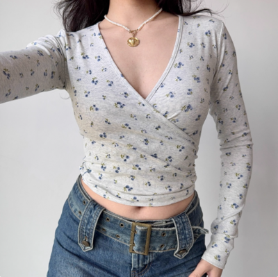 Sexy Crossover V-Neck Wrap Long Sleeve T-Shirt