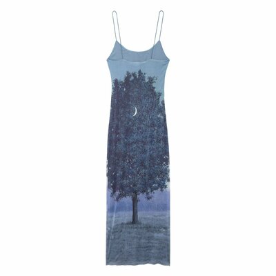 Artist collaboration printed tulle slip dress