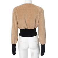 Bowknot V-neck long-sleeved coat for women in winter, lamb fleece with waist and slim fit - Thumbnail 2