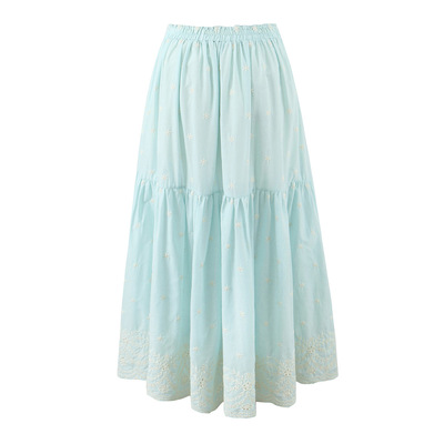 Embroidered lace elastic low waist patchwork wide swing skirt - Thumbnail 4