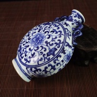 China Jingdezhen ceramics, blue and white porcelain, hand-painted double-eared flat bottle with lotus pattern - Thumbnail 5