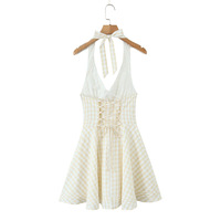 Retro sexy deep V strap halter neck dress - Thumbnail 1