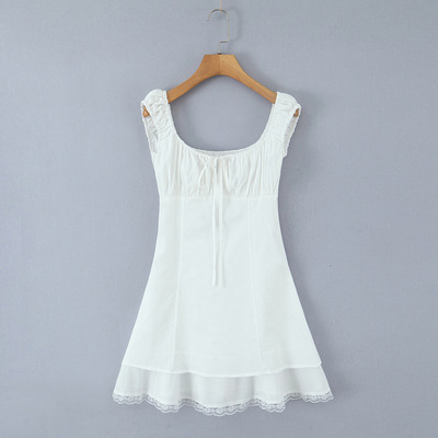Bow tie sleeveless lace trim dress