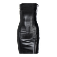 Sexy Party Strapless Bodycon Pu Leather Black Mini Dress - Thumbnail 4