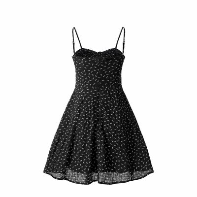 Chest pleated drawstring holiday long skirt floral suspender dress