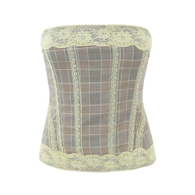 Retro sexy lace patchwork herringbone top
