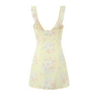Printed ruffled suspender dress French V-neck sexy slim hip mini skirt - Thumbnail 1