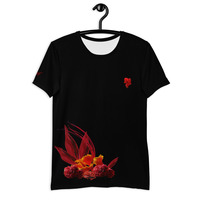 Red Blossom Print Black Men's T-Shirt - Thumbnail 1