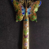 Vintage cloisonne magnifying glass, butterfly shape, artistic magnifying glass, 16cm length - Thumbnail 6