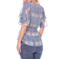 White Mark Women's Sheer Kimono Sleeve Blouse with Tie Waist - Thumbnail 3