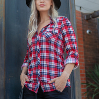 White Mark Women's Stretchy Plaid Shirt - Thumbnail 2