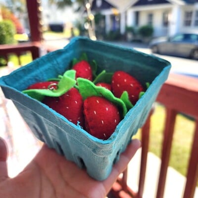 Felt strawberry keychain