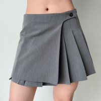 Asymmetric pleated skirt women's low waist A-line short skirt - Thumbnail 1