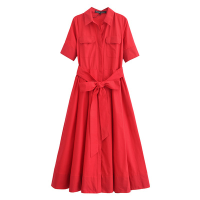 Womens street fashion belted poplin dress - Thumbnail 2