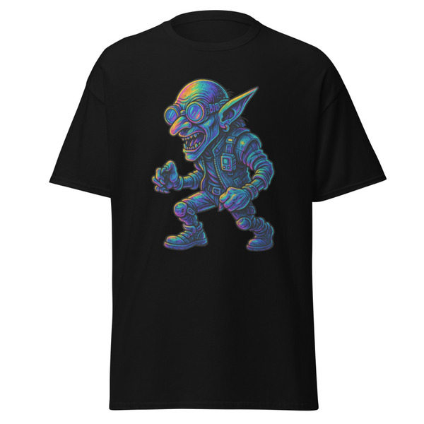 Unisex Cyberpunk Goblin Streetwear T-Shirt  Holographic Futuristic Design, Tattoo Art Style, Neon Urban Vector Illustration - Several Colors