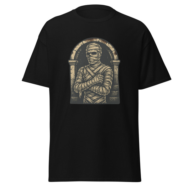 Unisex Ancient Mummy Tattoo Art T-Shirt  2D Vector Design, Duotone Beige & Black, High Detail - Several Colors
