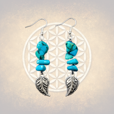 Whispers of turquoise leaves - artisan dangle earrings