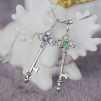 Natural Emerald Key Shape Pendant 925 Sterling Silver Pendant Exquisite Pendant Natural Zambian Emerald Cab - Thumbnail 2