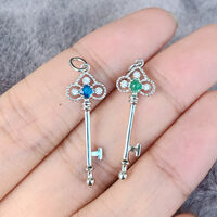 Natural Emerald Key Shape Pendant 925 Sterling Silver Pendant Exquisite Pendant Natural Zambian Emerald Cab - Thumbnail 4