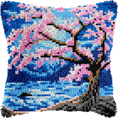 Blossom tree pillow cushion cover rug making latch hooking kit (43x43cm blank canvas)