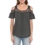 White Mark Cold Shoulder Lace Trim Knit Top, S-4X-2