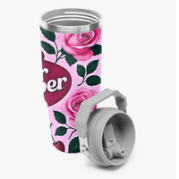 *Pink Rose Pop Design | 30 oz Flip-Straw Stainless Tumbler w/Handle | FREE SHIP! * - Thumbnail 1