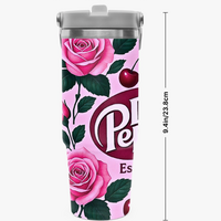 *Pink Rose Pop Design | 30 oz Flip-Straw Stainless Tumbler w/Handle | FREE SHIP! * - Thumbnail 3