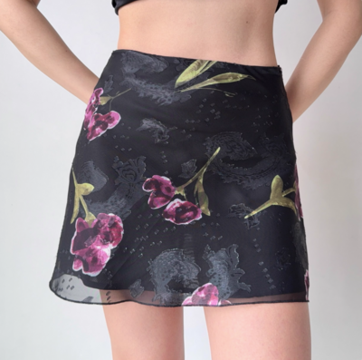 Retro flower print a-line skirt
