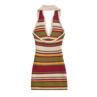 Sexy halter neck backpack hip-revealing colorful striped sleeveless knitted dress - Thumbnail 1