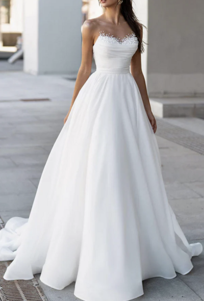 Illusion Neckline Hall Leisure Wedding Dress Eugenia Pearl Bridal Dress,1937