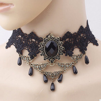 Black Lace Necklace Women Girl Boho Crystal Tassel Sexy Lace Choker Jewelry Gift - Thumbnail 3