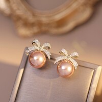 Elegant Rhinestone Bowknot Ball Earring for Women Girls Party Jewelry Gift - Thumbnail 3