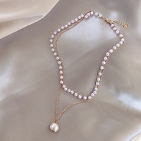 Fashion Pearl Dainty Adjustable Double Layer Chain Pendant Necklaces  - Thumbnail 1