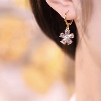 Women Elegant Crystal flower Earrings - Thumbnail 3