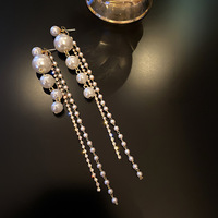 Elegant Long Tassel Earrings for Women Pearl Dangle Earring Party Wedding Jewelry Gifts - Thumbnail 1