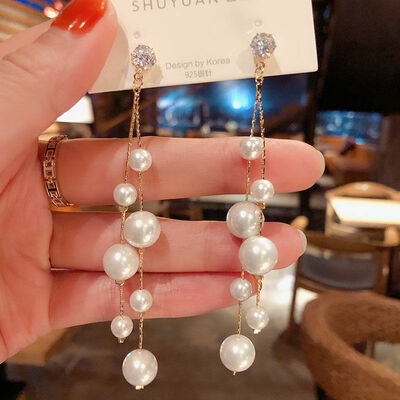 Korean fashion pearl drop earrings for women 